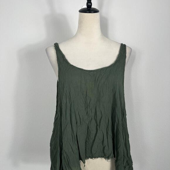Free People Intimately Tank Top Army Green Gauze Raw Hem Bohemian Lagenlook XS - Picture 3 of 7